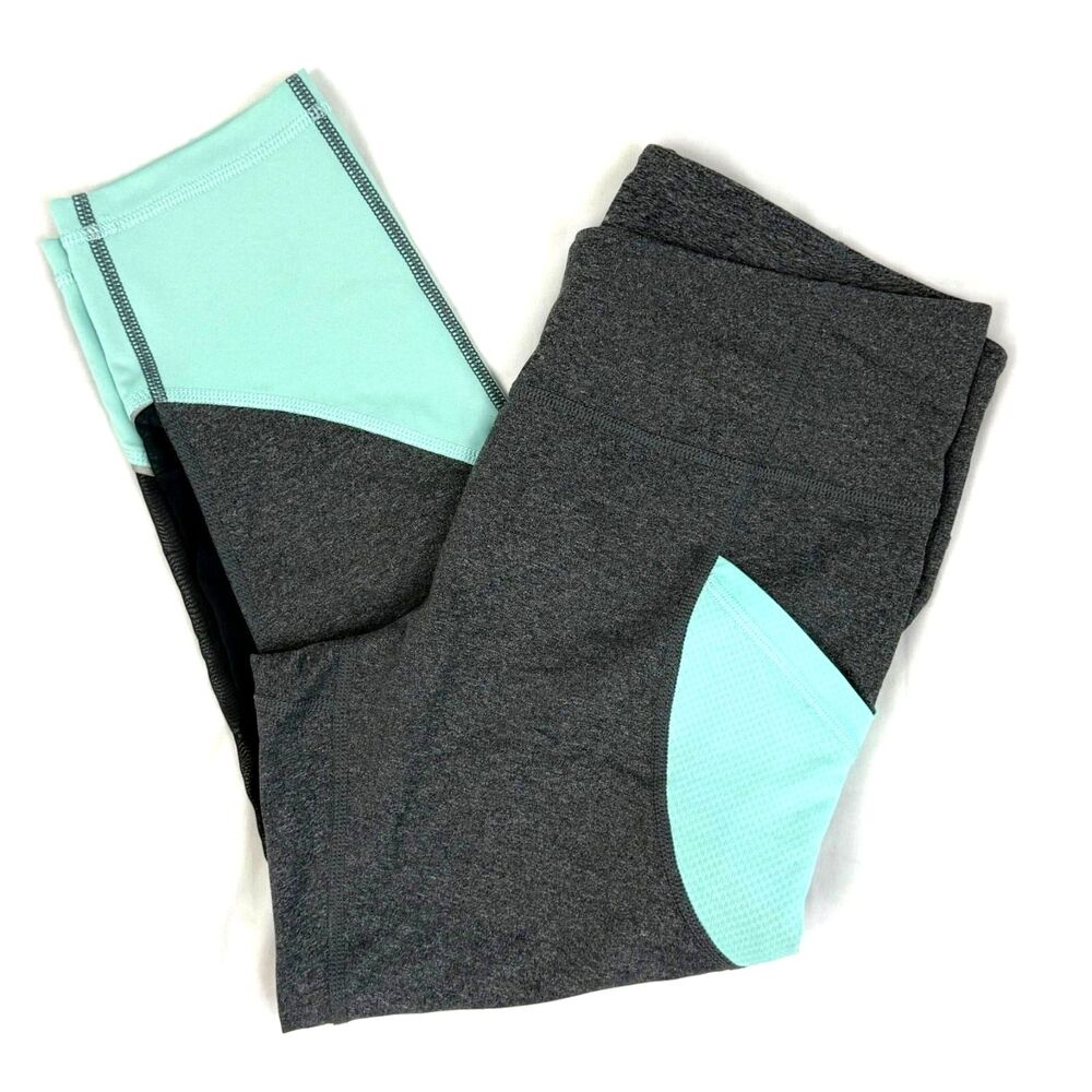 Z by Zella Women's Grey Mint Color Block Mesh Capri Leggings Size Medium